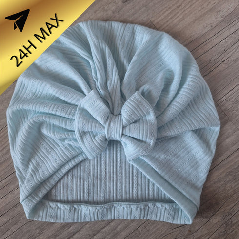 Turban Adulte Nœud en Jersey de coton Bleu ciel - En Stock - Expédiés sous 24H
