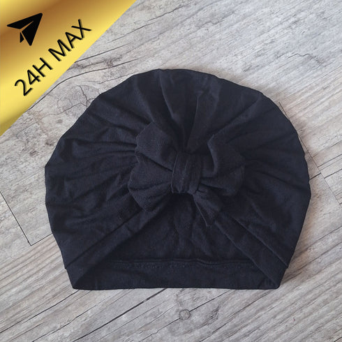 Turban 6.9 mois Noeud en Jersey de coton Noir Oeko-Tex - En Stock - Expédiés sous 24H