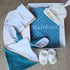 COFFRET COMPLET BOY: Coffret Naissance Personnalisé  – Couverture, Turban, Chaussons, Doudou & Protège Carnet – Quantité Limitée