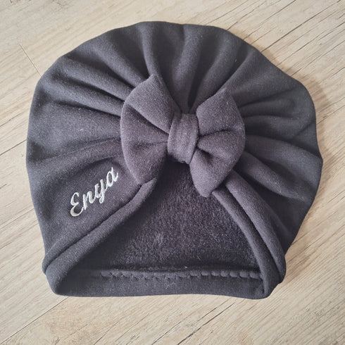 Turban knot or buns Embroidered first name soft and warm stuffed or minky sweat fabric 10 colors