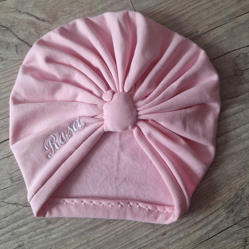 EDITION LIMITÉE : Turban bonnet nœud, buns ou simple personnalisable Prénom brodé, COEUR ROSE 🩷 tissu sweat fourré et chaud 15 couleurs