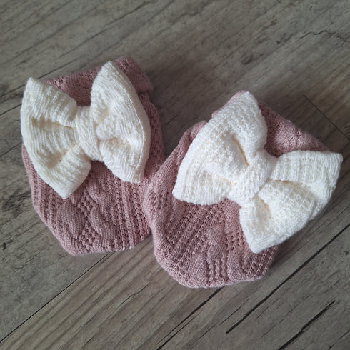 Moufles bébé noeud fille en tissu maille de coton façon tricot jacquard 10 couleurs