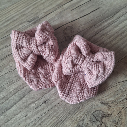 Moufles bébé noeud fille en tissu maille de coton façon tricot jacquard 10 couleurs