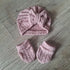 Ensemble en tissu maille de coton façon tricot jacquard Turban nœud + moufles + bandeau + chaussons assortis