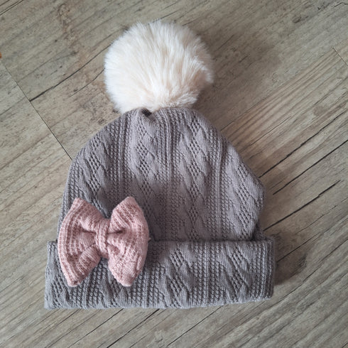 Bonnet nœud et pompon en tissu maille de coton façon tricot jacquard 9 couleurs