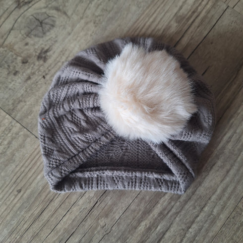 Turban pompon en tissu maille de coton façon tricot jacquard 9 couleurs
