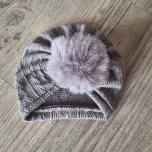 Turban pompon en tissu maille de coton façon tricot jacquard 9 couleurs