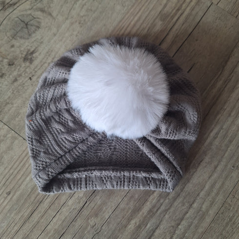 Turban pompon en tissu maille de coton façon tricot jacquard 9 couleurs