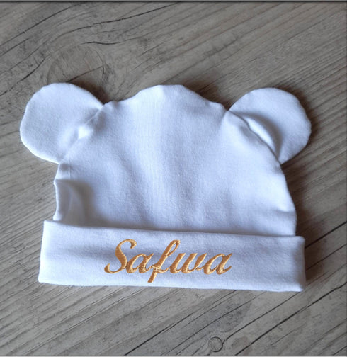Bonnet Bébé Personnalisé – Oreilles d’Ours – Jersey de Coton Oeko-Tex