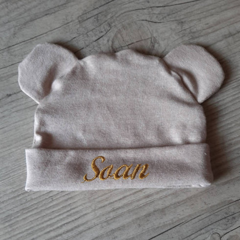 Bonnet Bébé Personnalisé – Oreilles d’Ours – Jersey de Coton Oeko-Tex