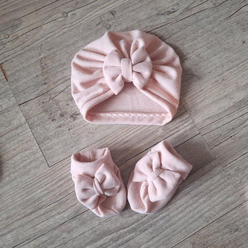 Turban bonnet noeud + chaussons assortis en tissu maille extensible: 8 couleurs