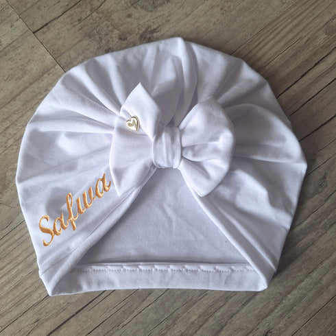 EDITION LIMITÉE : Turban Bébé Personnalisé – Édition Limitée Cœur Doré, Rose ou Rouge – 4 Finitions au Choix – Prénom Brodé – Jersey de Coton Oeko-Tex