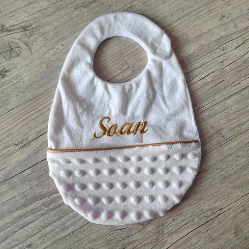 Bavoir Bébé Personnalisé – Minky Douceur – Avec ou Sans Nœud – Broderie Prénom et Date de Naissance