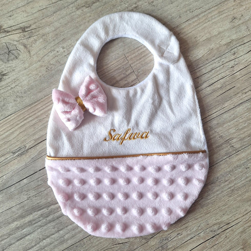 Bavoir Bébé Personnalisé – Minky Douceur – Avec ou Sans Nœud – Broderie Prénom et Date de Naissance