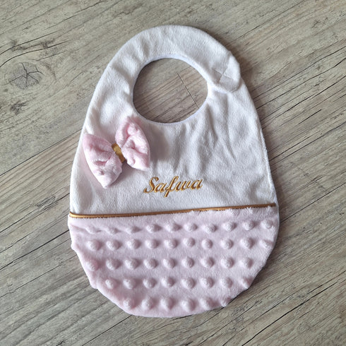 Bavoir Bébé Personnalisé – Minky Douceur – Avec ou Sans Nœud – Broderie Prénom et Date de Naissance