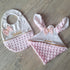 Lot Bébé – Bavoir Minky Personnalisé & Doudou Lapin Assorti – Fabrication Artisanale