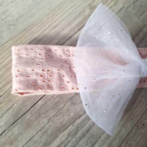 Bandeau – Jersey Ajouré Broderie Anglaise – Nœud XXL Tulle – Oeko-Tex