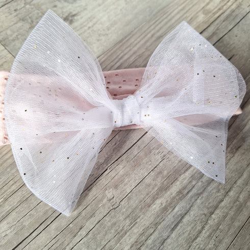 Bandeau – Jersey Ajouré Broderie Anglaise – Nœud XXL Tulle – Oeko-Tex