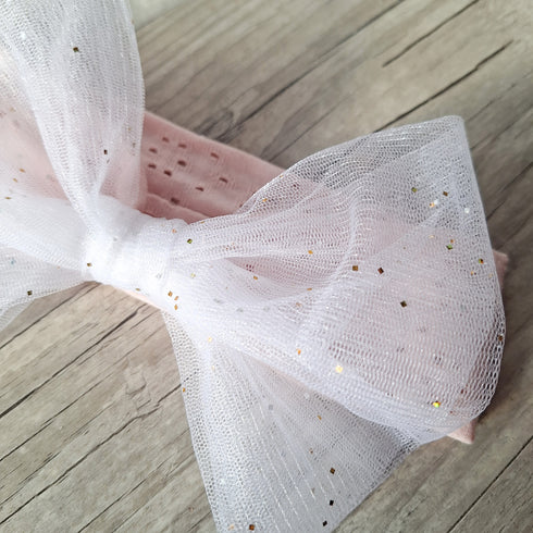 Bandeau – Jersey Ajouré Broderie Anglaise – Nœud XXL Tulle – Oeko-Tex