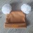 Bonnet oreilles pompons avec prénom brodé en tissu maille 100% coton - Oeko-Tex