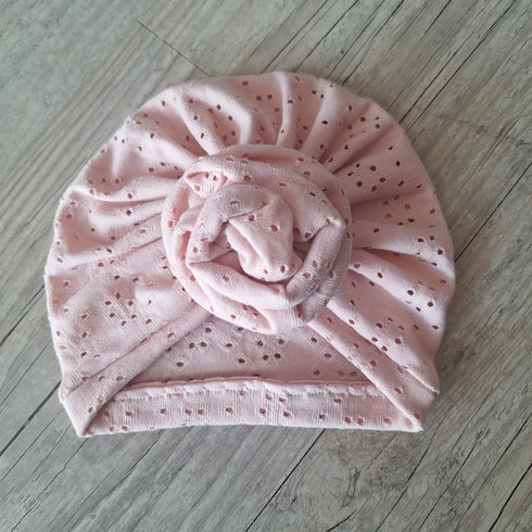Turban Bébé – Jersey Ajouré Broderie Anglaise – Finition au Choix – Oeko-Tex