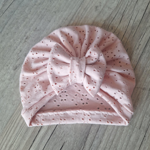 Turban Bébé – Jersey Ajouré Broderie Anglaise – Finition au Choix – Oeko-Tex