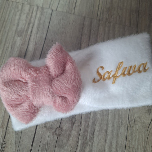 Bandeau nœud personnalisé avec prénom brodé en tissu Polaire alpine douce Oeko-Tex