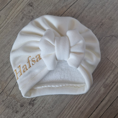 Turban bonnet polaire alpine, finition noeud buns ou simple personnalisable avec Prénom brodé