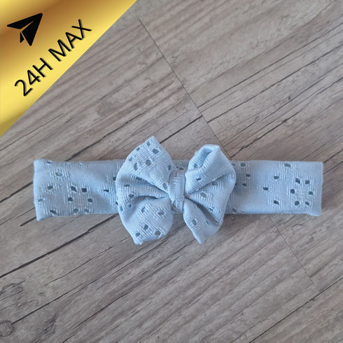 Bandeau 0.3 mois Petit nœud - Jersey ajouré Bleu ciel - En Stock - Expédiés sous 24H