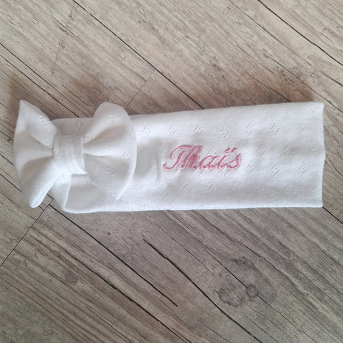 Bandeau jersey ajouré nœud personnalisé avec prénom brodé 3 couleurs