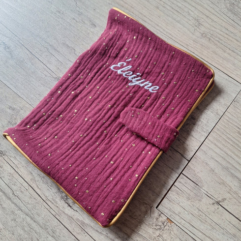 Protège carnet de santé personnalisé en tissu gaze de coton avec Prénom et/ou Date de naissance