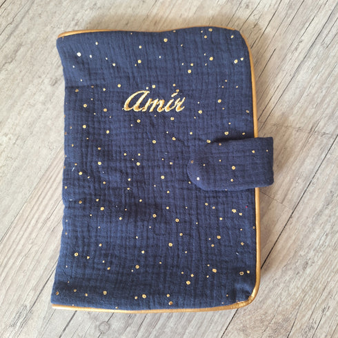 Protège carnet de santé personnalisé en tissu gaze de coton avec Prénom et/ou Date de naissance