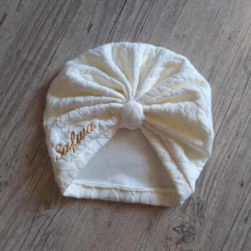Turban nœud, buns ou simple personnalisé avec prénom brodé tissu chaud torsadé et chaud 7 couleurs
