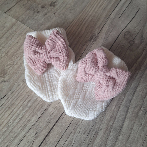 Moufles bébé noeud fille en tissu maille de coton façon tricot jacquard 10 couleurs