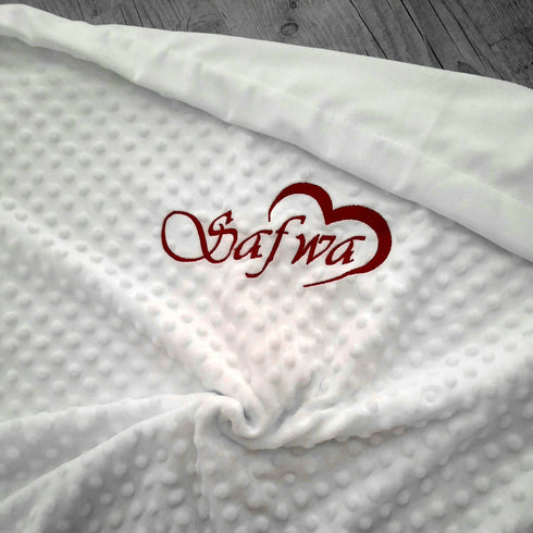 Blanket lined in personalized soft minky, embroidered first name and/or ornament
