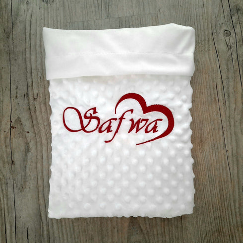 Blanket lined in personalized soft minky, embroidered first name and/or ornament