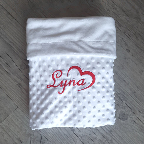 Blanket lined in personalized soft minky, embroidered first name and/or ornament