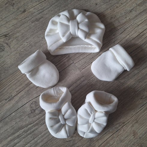 Ensemble Turban nœud + moufle + chausson assortis. tissus chaud ou fin au choix