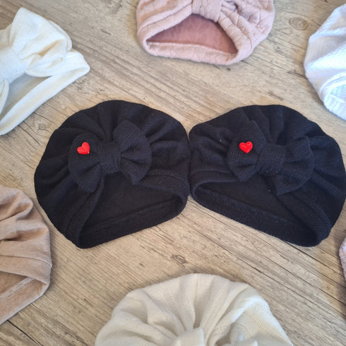 EDITION LIMITÉE Turban bonnet coeur rouge noeud ou buns en tissu maille 3 couleurs