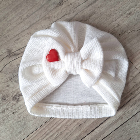 EDITION LIMITÉE Turban bonnet coeur rouge noeud ou buns en tissu maille 3 couleurs