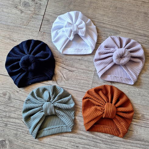 Turban bonnet noeud, buns ou simple en tissu maille gaufré 8 couleurs