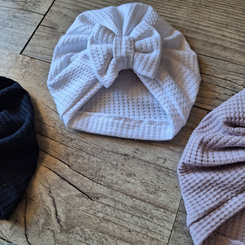 Turban bonnet noeud, buns ou simple en tissu maille gaufré 8 couleurs