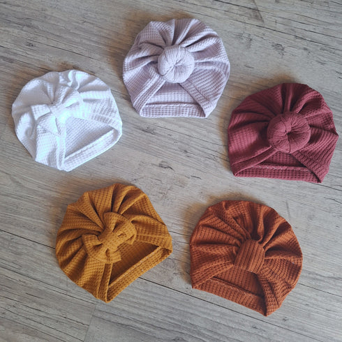 Turban bonnet noeud, buns ou simple en tissu maille gaufré 8 couleurs