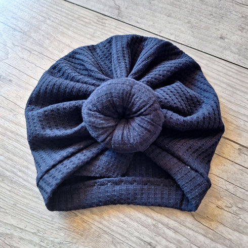 Turban bonnet noeud, buns ou simple personnalisé avec prénom brodé en tissu maille gaufré 8 couleurs