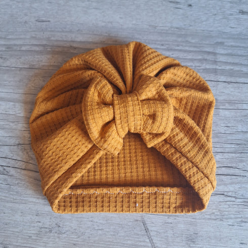 Turban bonnet noeud, buns ou simple personnalisé avec prénom brodé en tissu maille gaufré 8 couleurs
