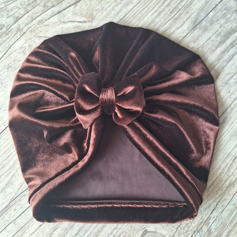 Turban bonnet nœud velours extensible chaud et doux 10 couleurs