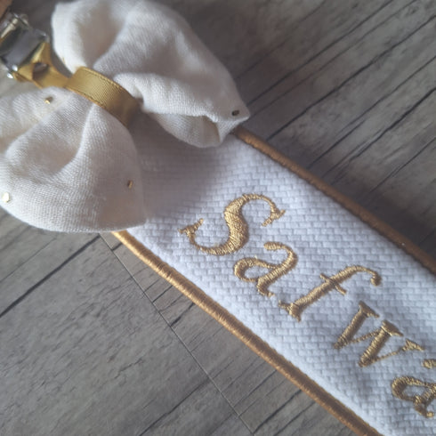 Attache tétine Chic Nœud - double face - personnalisé avec Prénom brodé et date de naissance