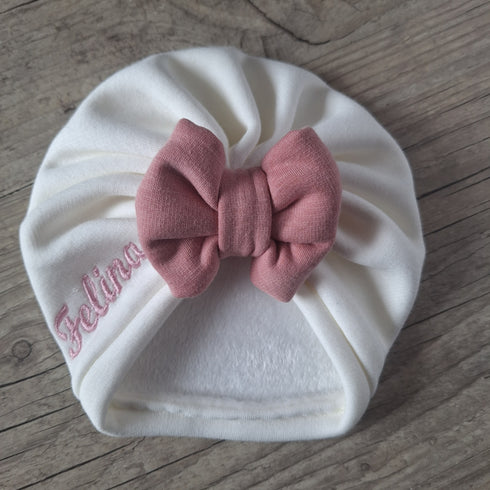 Turban bonnet polaire alpine, finition noeud buns ou simple personnalisable avec Prénom brodé