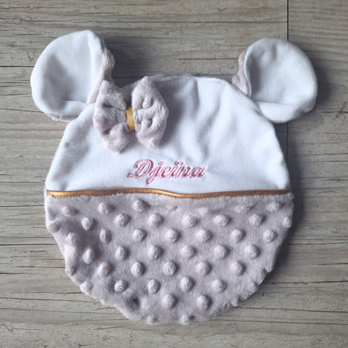 Doudou Ourson personnalisé 20x20cm avec Prénom et/ou Date de naissance tout en minky