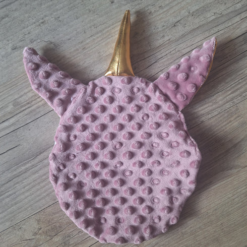 Doudou licorne personnalisé 20x25cm avec Prénom et/ou Date de naissance tout en minky